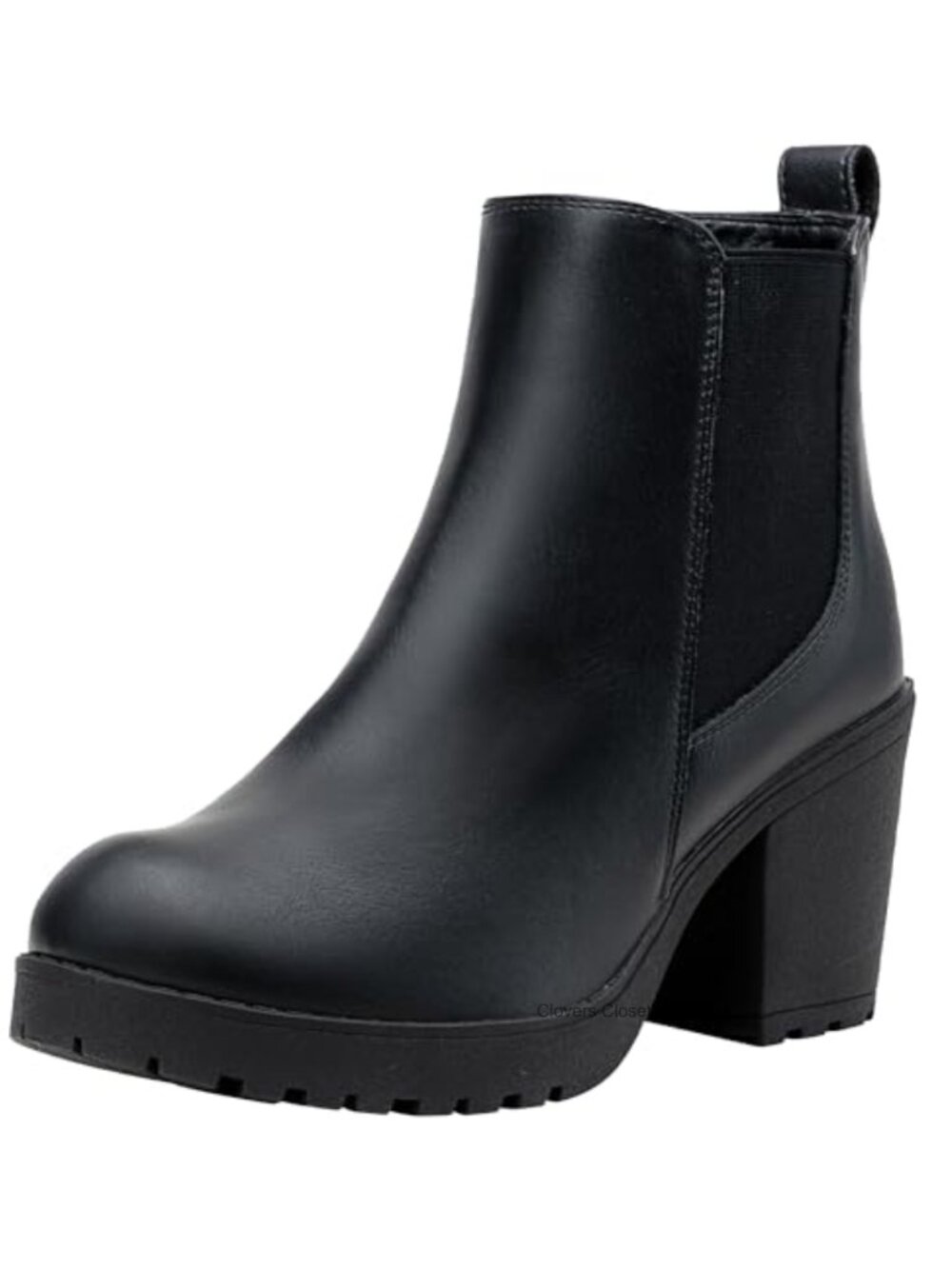 Faux Leather Chunky Block Heel Platform Chelsea Ankle Boots Womens Lug Sole Zip